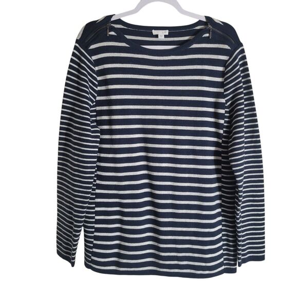 J. Jill Striped Nautical Sweater Women's Size Large Navy White Preppy Casual - Picture 1 of 10